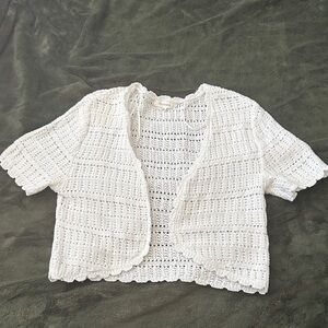 White Crochet Open-Front Cardigan